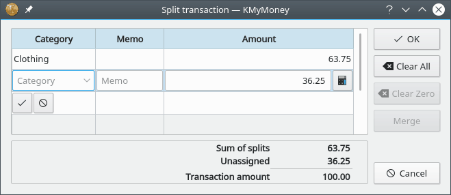 Split transaction