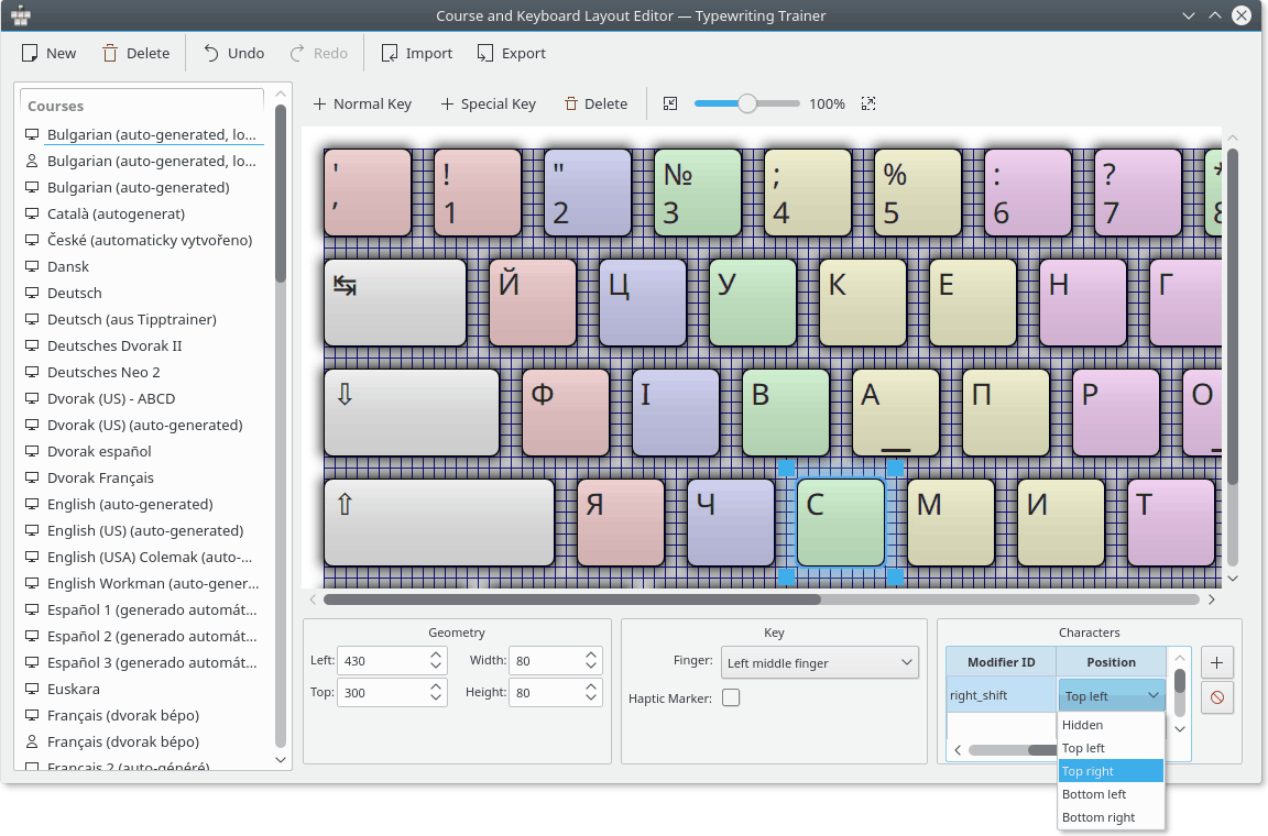 Editing the character position