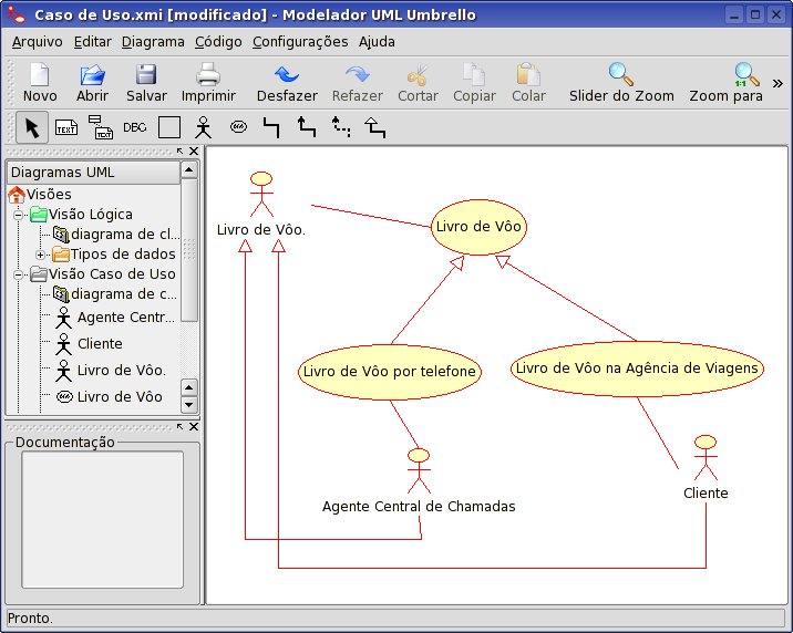 O Umbrello UML Modeller mostrando um Diagrama de Caso de Uso