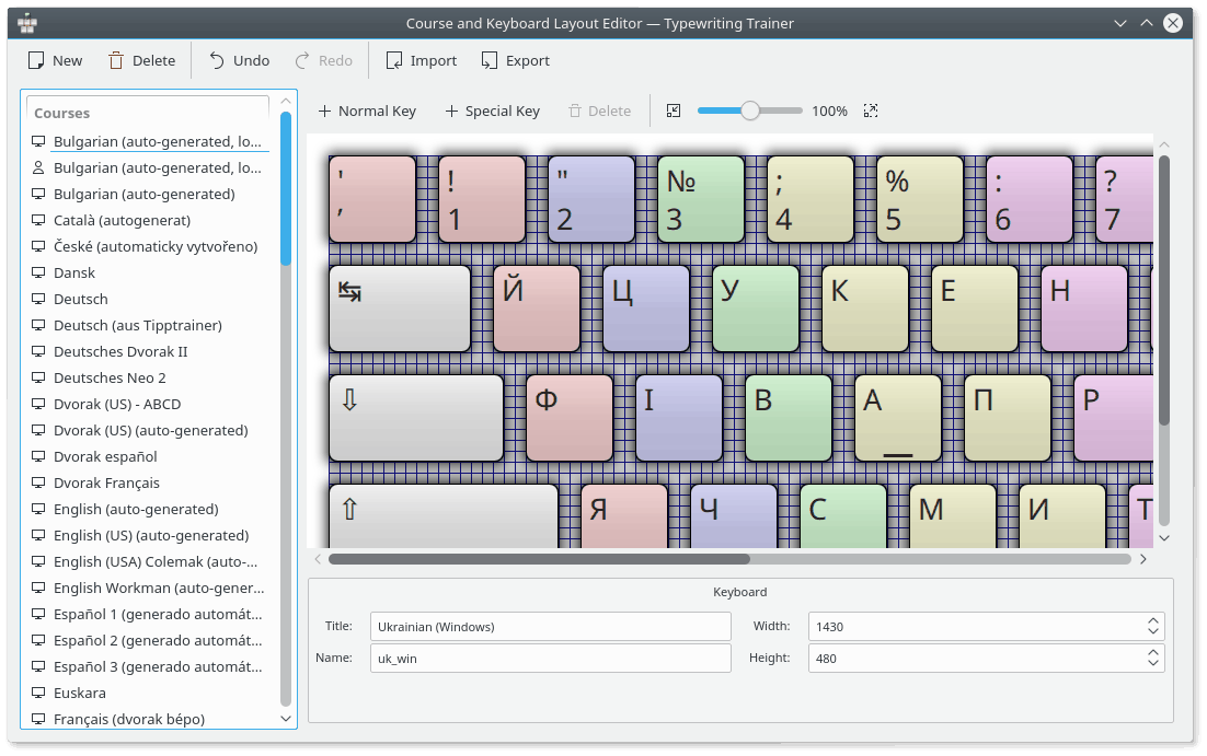Editorfenster für neue Tastaturbelegungen