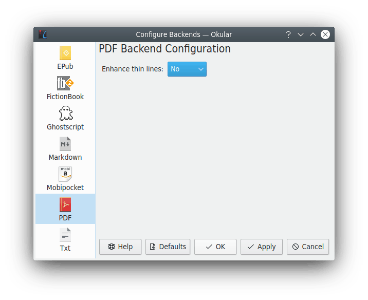 The backends configuration dialog