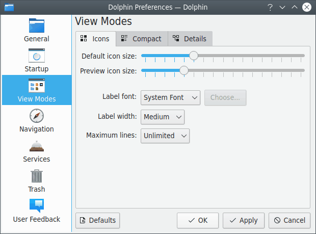 View Modes Settings.