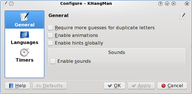 KHangMan General settings