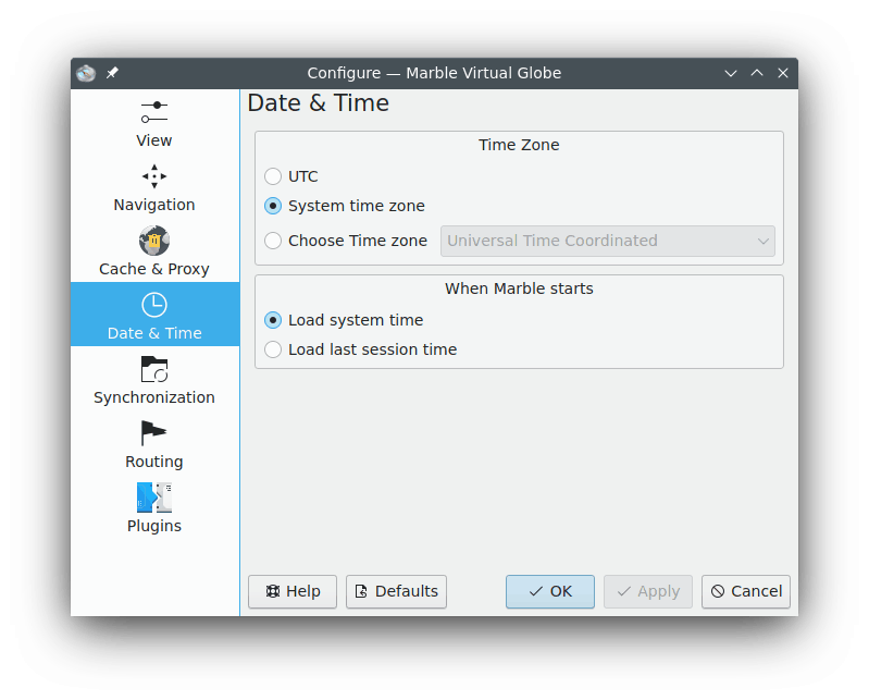 The Date & Time configuration dialog