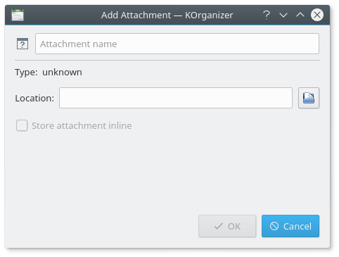 A screenshot of KOrganizer's Edit Event dialog - Attachments tab