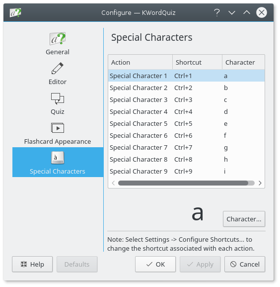 Special Characters Settings