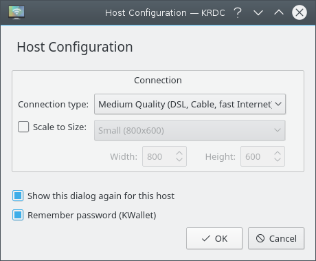 Выбор скорости соединения Remote Desktop Connection