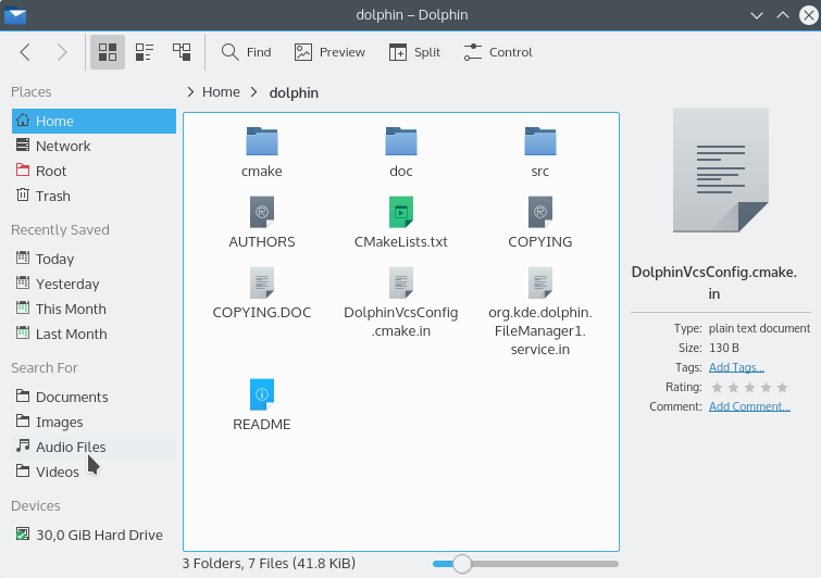 Dolphin's default user interface.