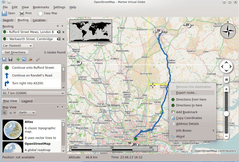 Marble exportando una ruta