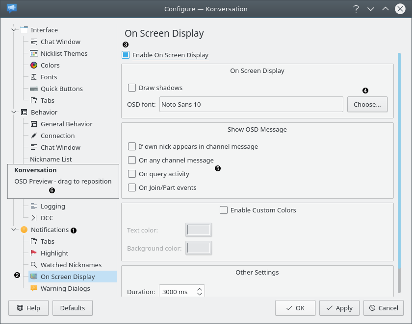 The On Screen Display screen