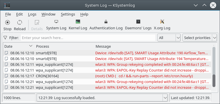 KSystemLog first launch