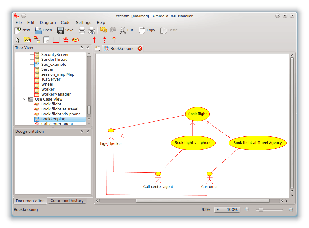 Umbrello UML Modeller som visar ett användningsfallsdiagram