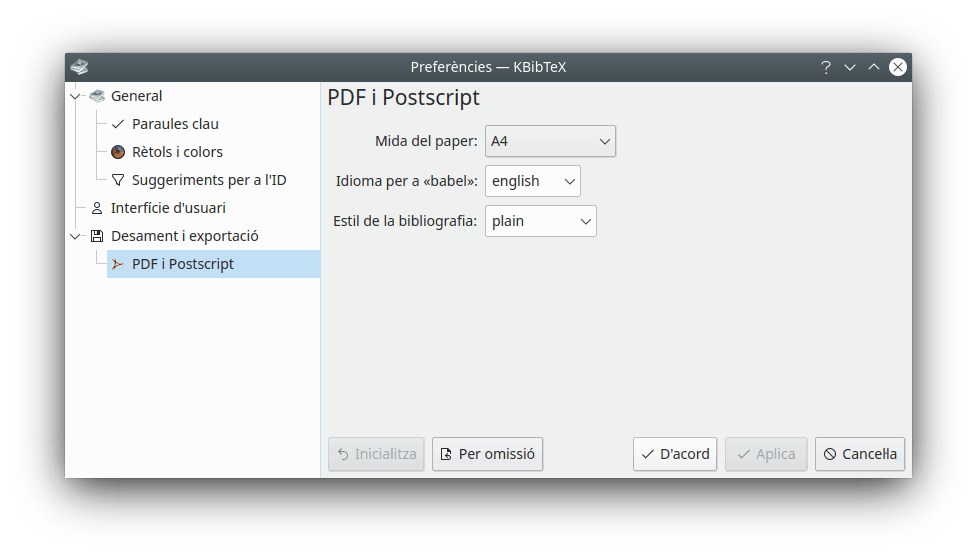 Configuració de PDF i Postscript
