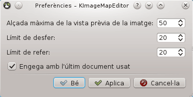 El diàleg de configuració del KImageMapEditor