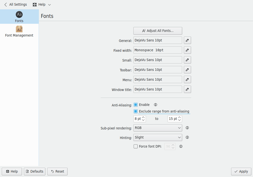 Das Modul Einstellung der Schriftarten