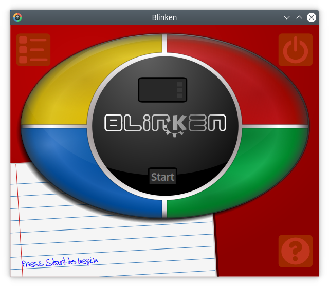 Here is the screen that is presented on startup of Blinken