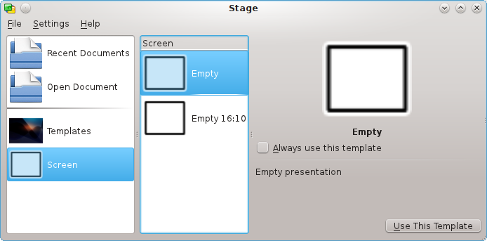 The Calligra startup dialog