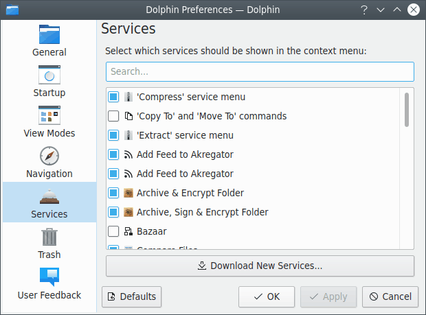 Services Settings.