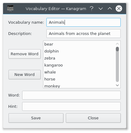 Kanagram Vocabulary Editor