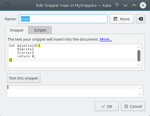 The snippet editor.