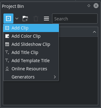 Project Bin: Adding video clips