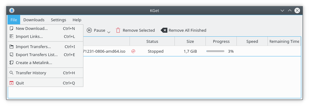 Screenshot of KGet