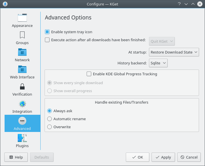 KGet Advanced Options