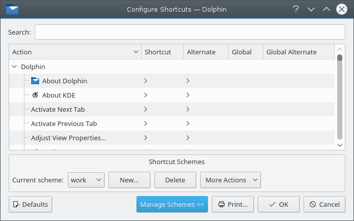 The Customize Shortcuts window displaying the scheme editing tools.