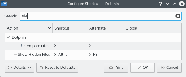 The Customize Shortcuts window.