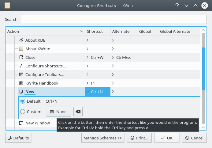 The Customize Shortcuts window demonstrating how to set a shortcut.