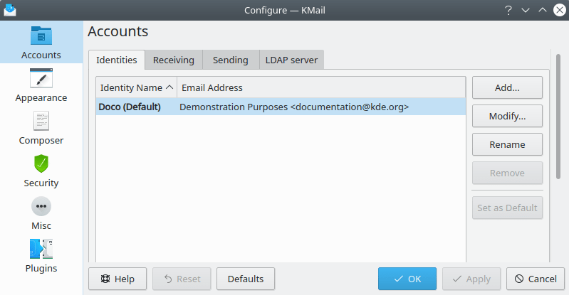 Configure KMail Dialog