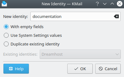 New Identity Dialog