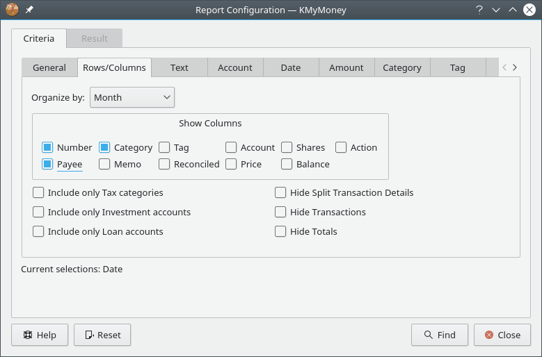 Report Configuration -Rows and Columns