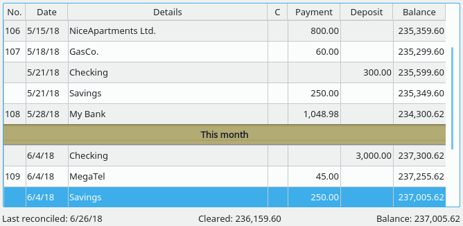 Transaction list