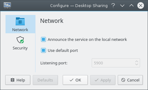 Desktop Sharing Configuration (Network page)