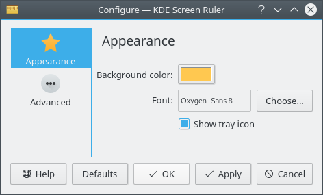 KDE Screen Ruler's settings dialog