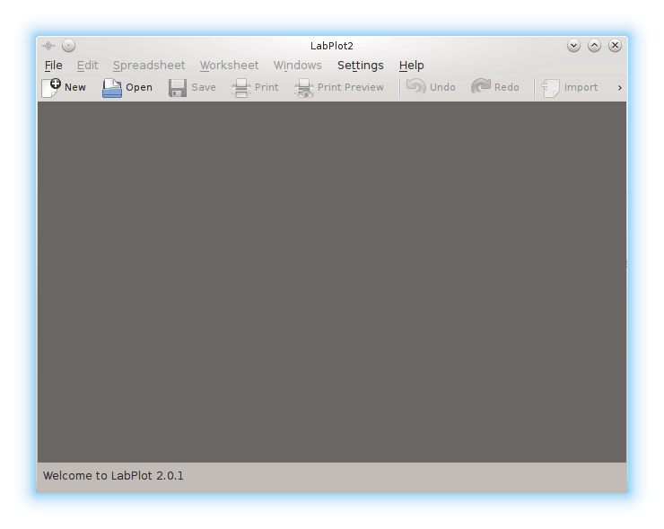 LabPlot window after the first start