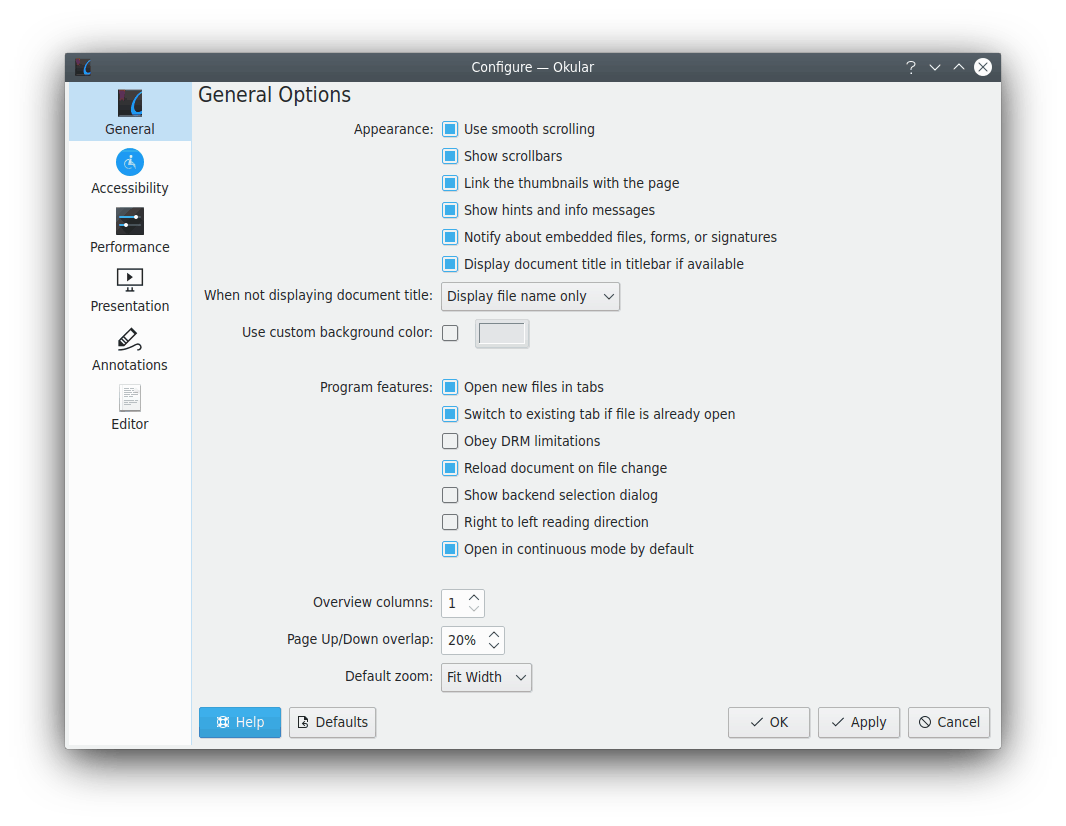 The configuration dialog