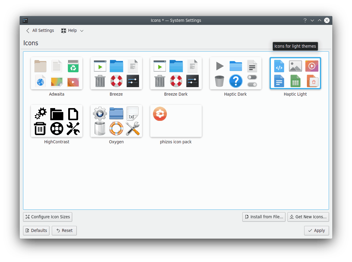 Customizing Plasma™ icons