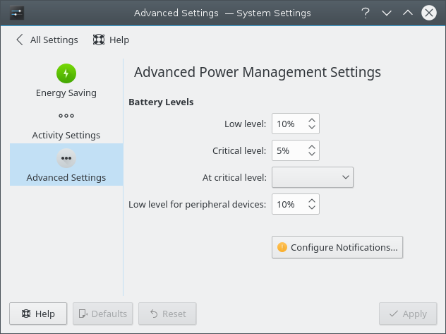 Powerdevil kde. Advanced system setting