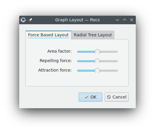 A Screenshot of the Force Based Layout tab of the Rocs graph layout tool.