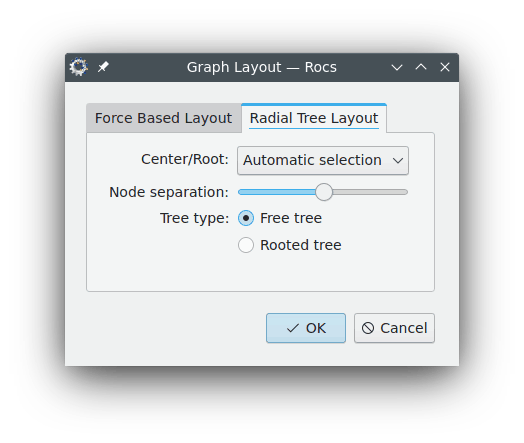 A Screenshot of the Radial Tree Layout tab of the Rocs graph layout tool.