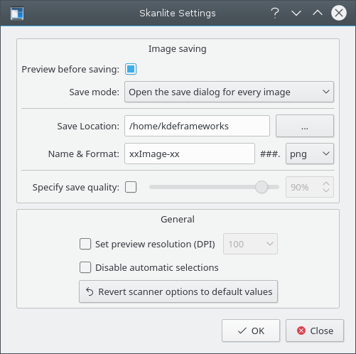 Skanlite settings dialog