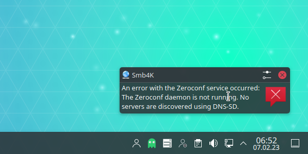 The Zeroconf error notification