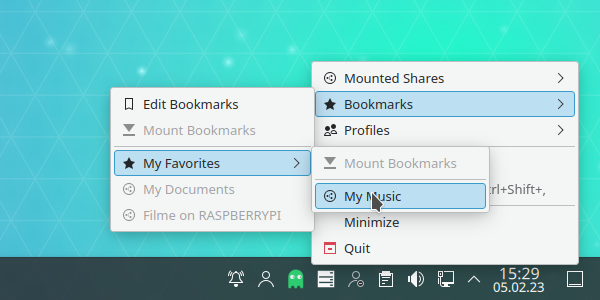 System tray widget's Bookmarks menu