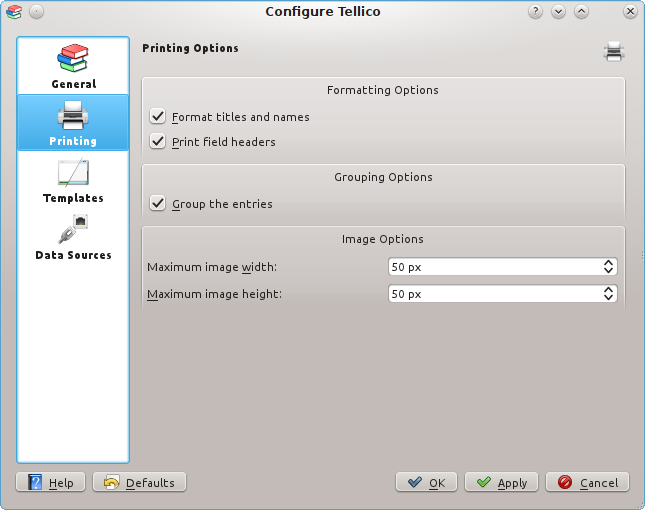 The Print Options Dialog