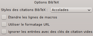 Options d'exportation BibTeX