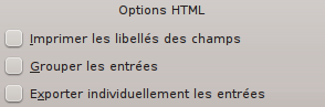 Options d'exportation HTML