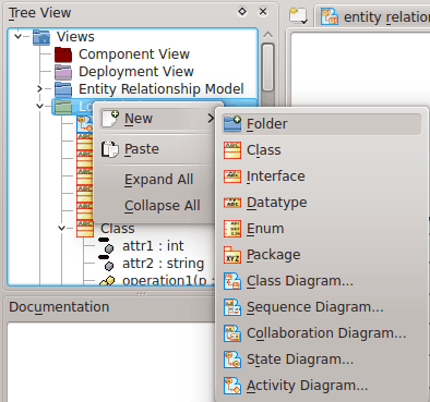 Organizzare un modello con le cartelle logiche in Umbrello UML Modeller