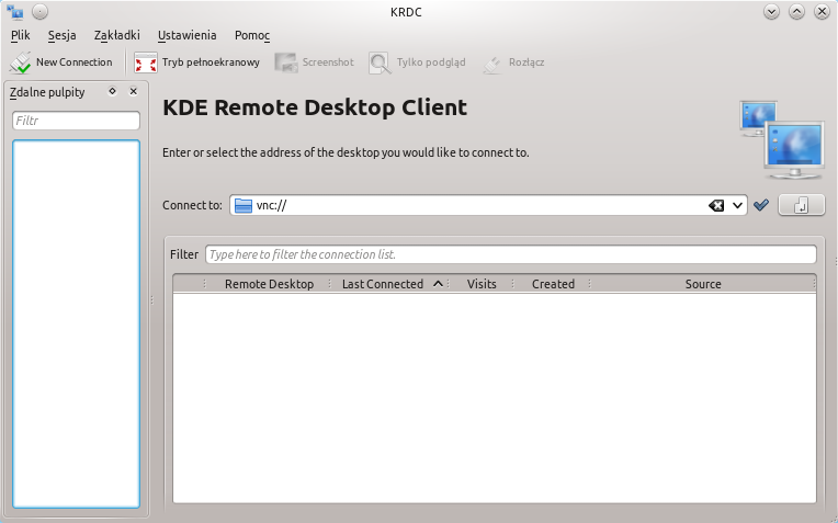 Główne okno Remote Desktop Connection